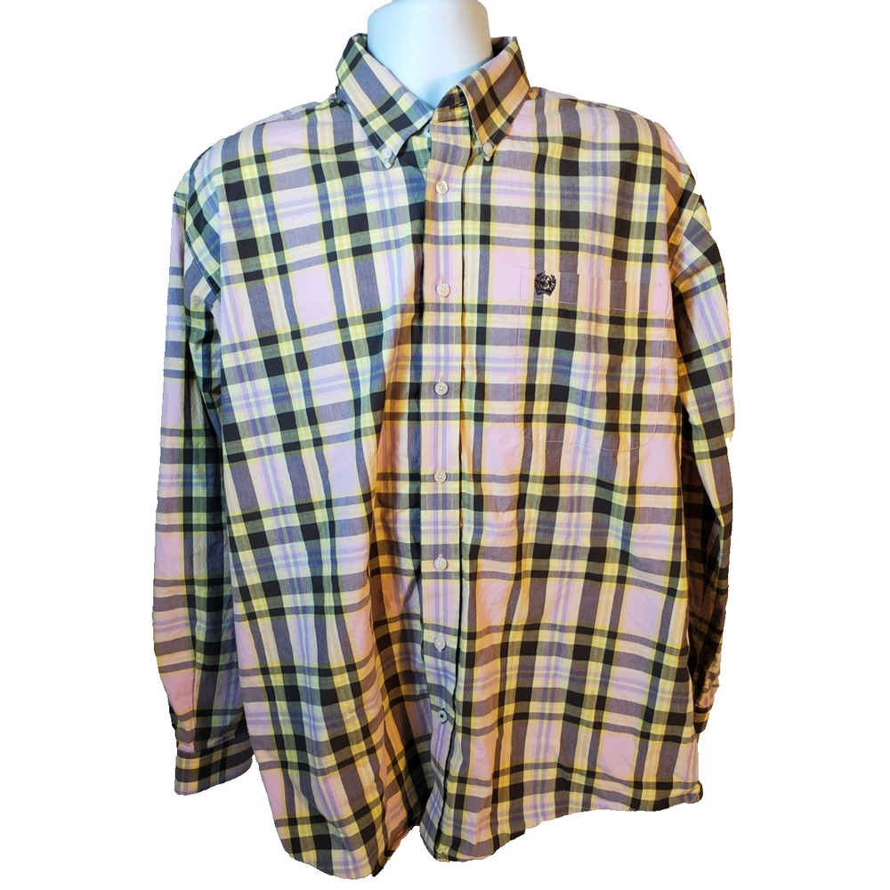 Cinch Men's L Long Sleeve Button Down Shirt Pink/‎ Yellow / Gray 100% Cotton